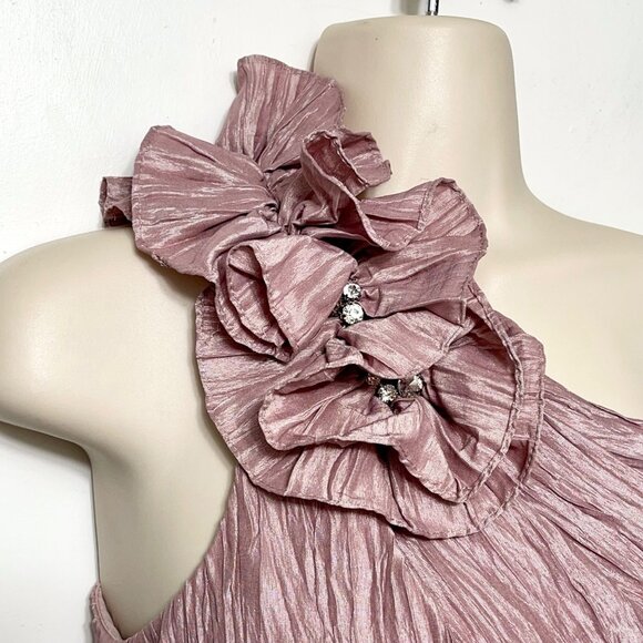 Eliza J One Shoulder Textured Dress With Floral Detail in Dusty Rose Size 8 - Picture 8 of 10